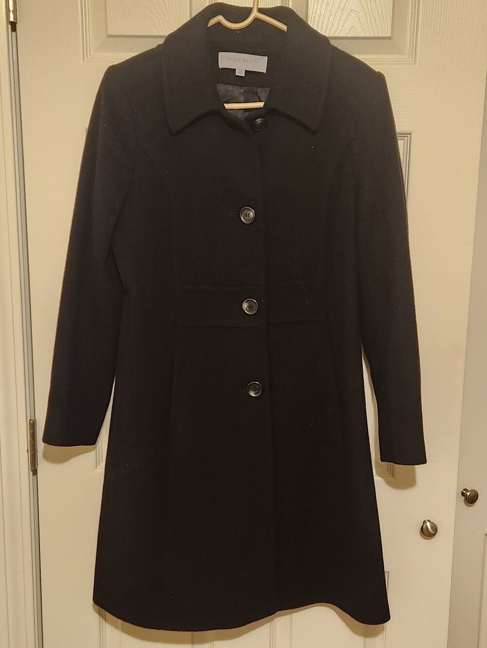 Anne Klein Size 10 Black Wool Single-Breasted Pea Coat